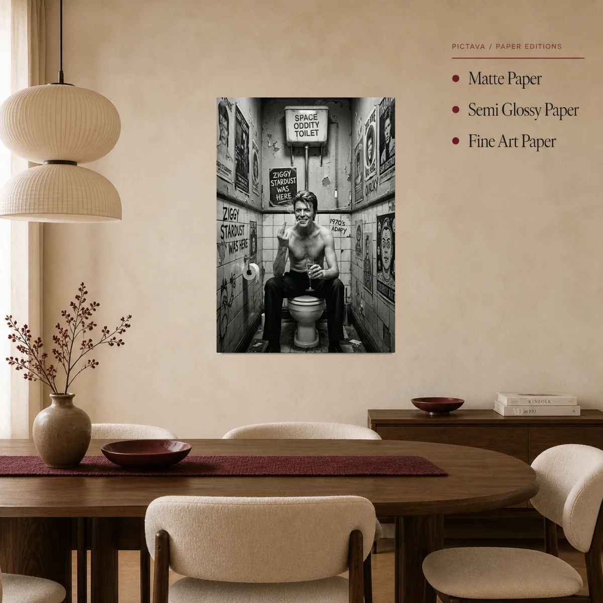 David Bowie Ziggy Stardust Toilet Parody Canvas Art — poster room mockup