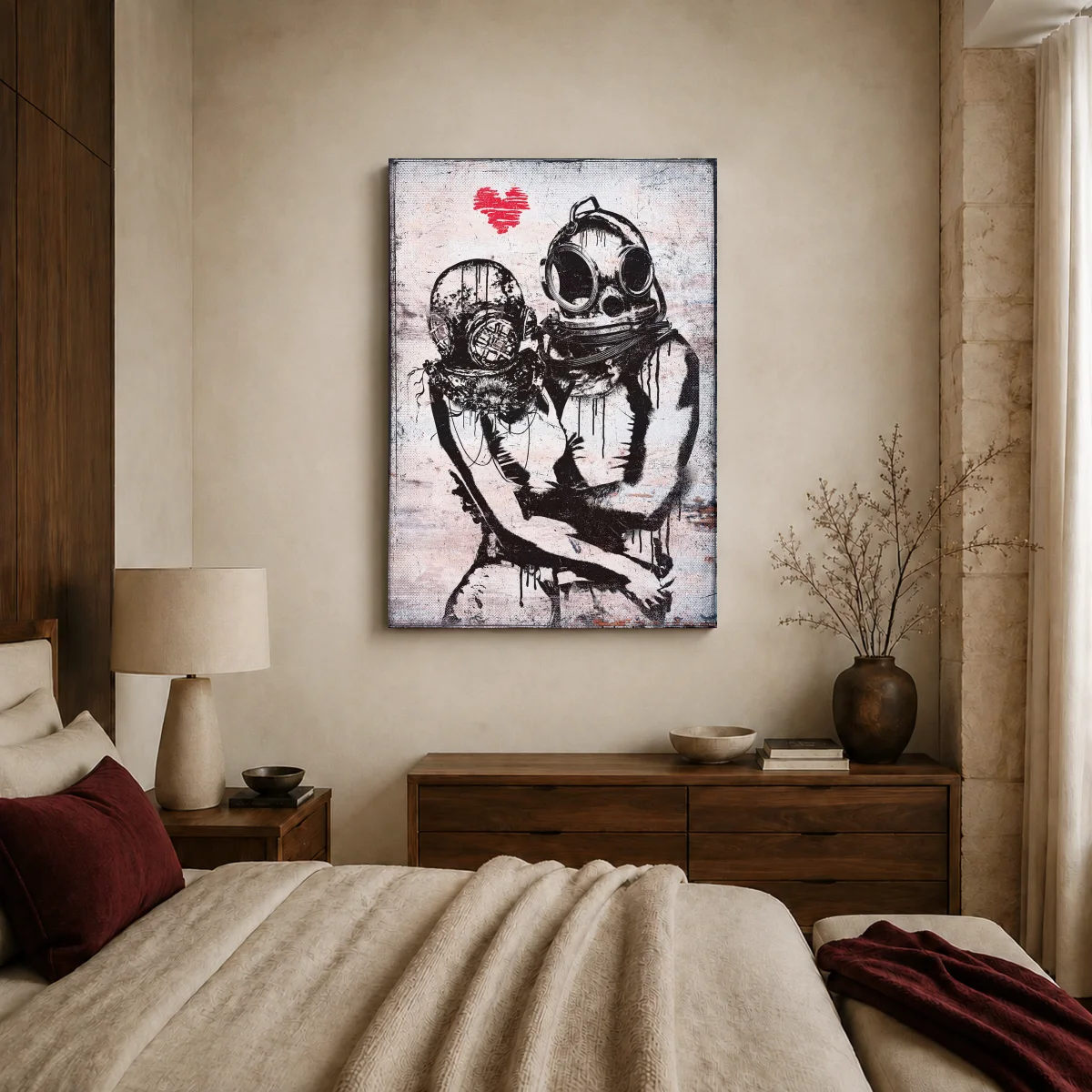 Submerged Affection Urban Street Art Canvas Print — canvas 2 room mockup