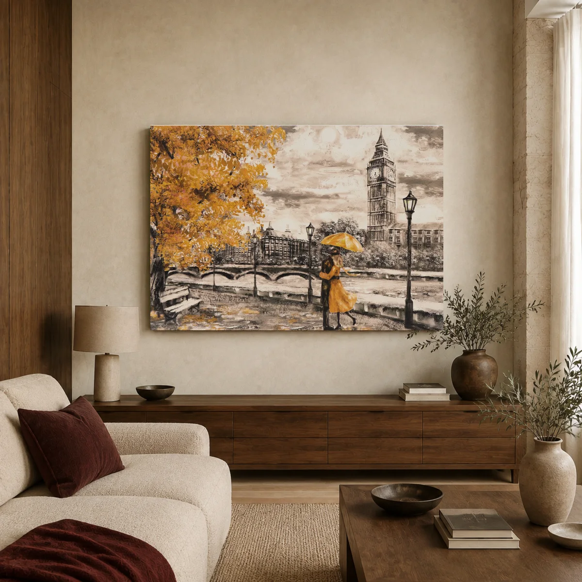 Autumn Romance in London Wall Art — canvas 2 room mockup