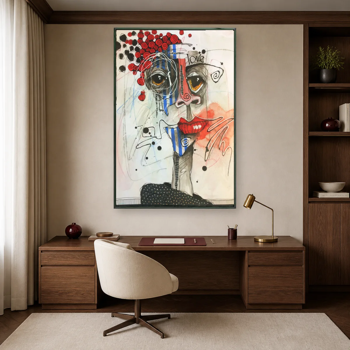 Abstract Expressionist Portrait Wall Art Print — black room mockup
