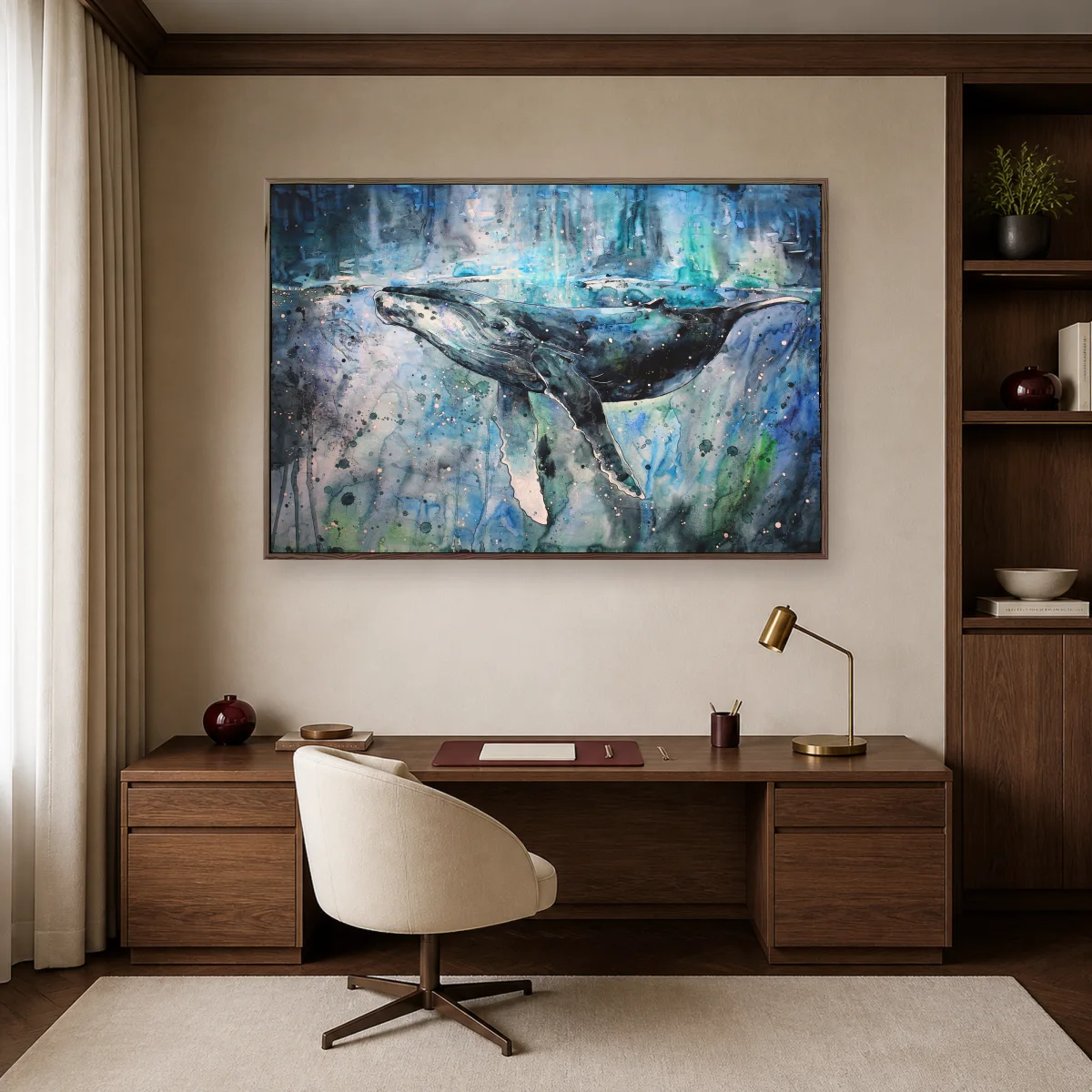 Humpback Whale Watercolor Ocean Print — espresso room mockup