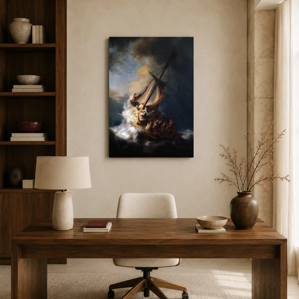 Rembrandt Storm on the Sea of Galilee Fine Art Canvas Print — canvas 1 room mockup
