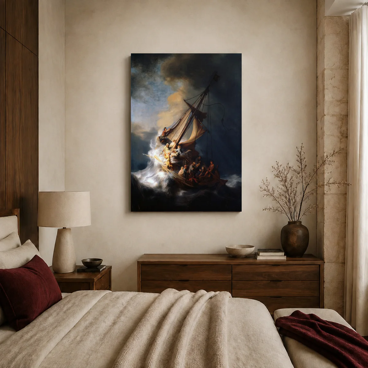 Rembrandt Storm on the Sea of Galilee Fine Art Canvas Print — canvas 2 room mockup
