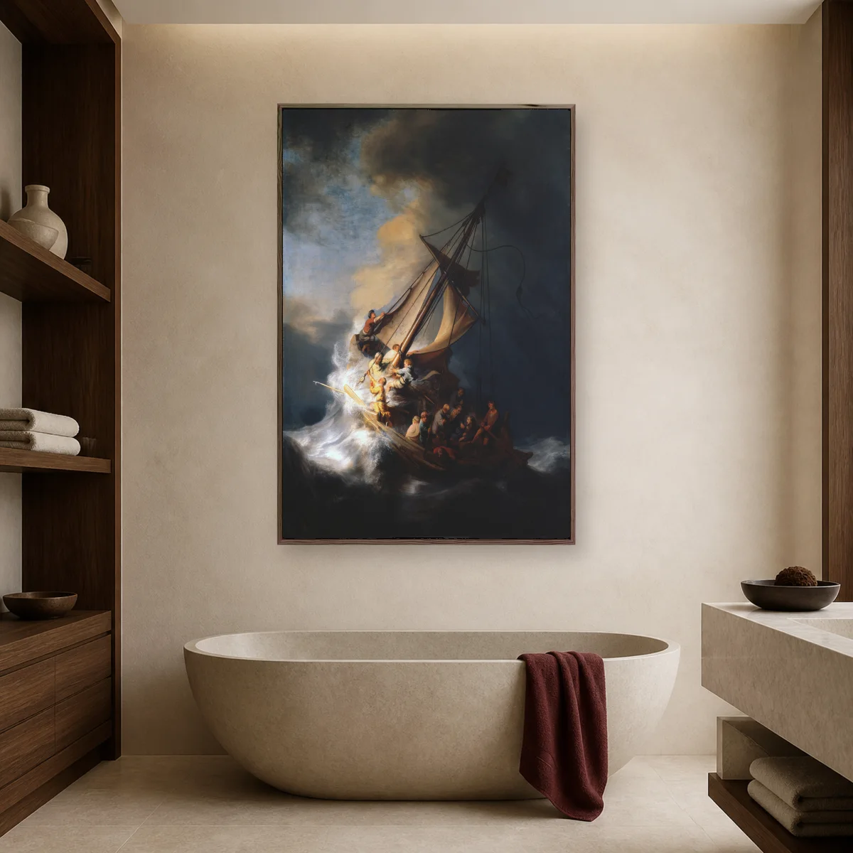 Rembrandt Storm on the Sea of Galilee Fine Art Canvas Print — espresso room mockup
