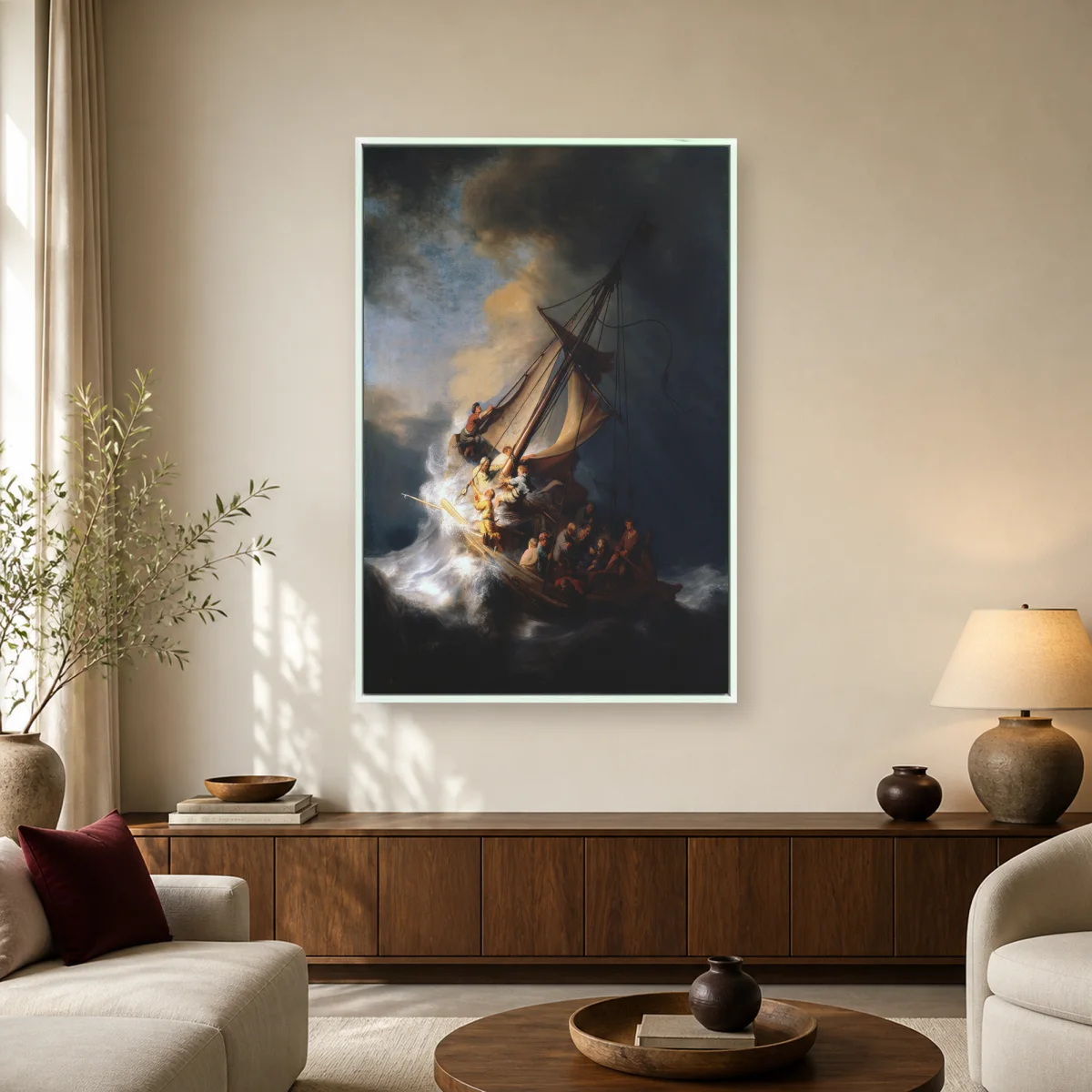 Rembrandt Storm on the Sea of Galilee Fine Art Canvas Print — white room mockup