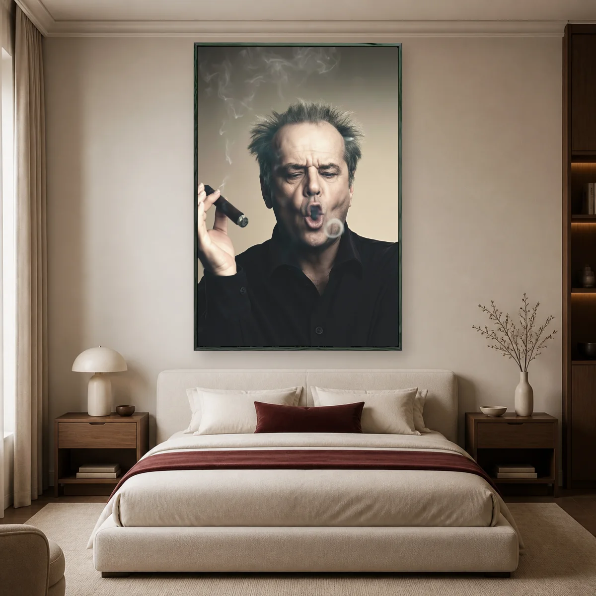 Jack Nicholson Cigar Smoke Ring Canvas Print — black room mockup
