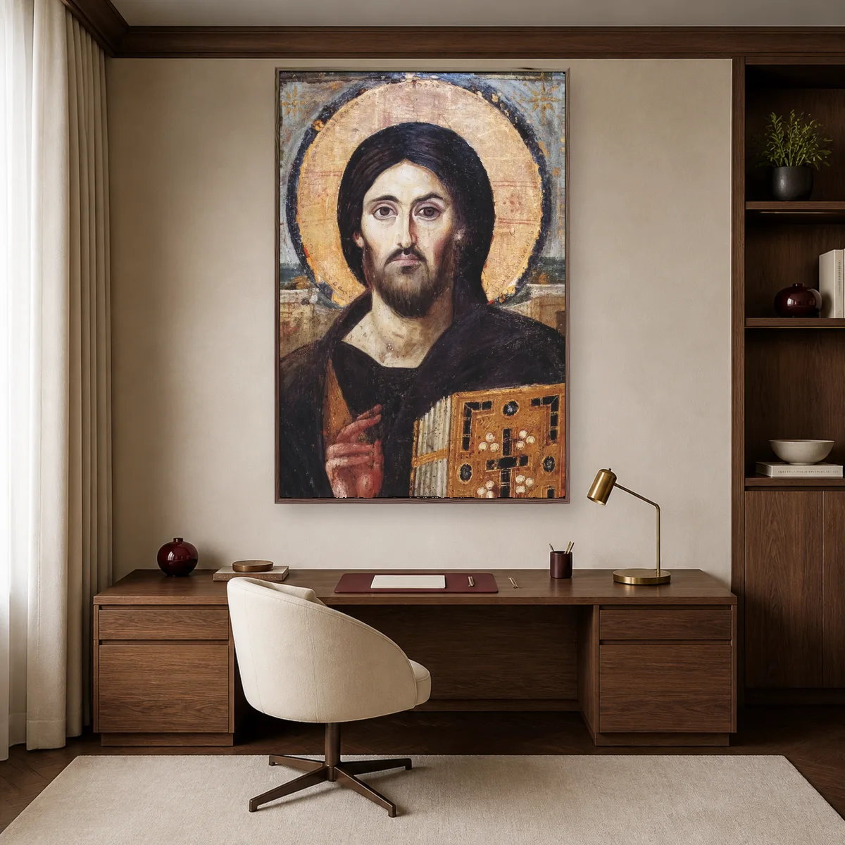 Christ Pantocrator Byzantine Icon Canvas Print — espresso room mockup
