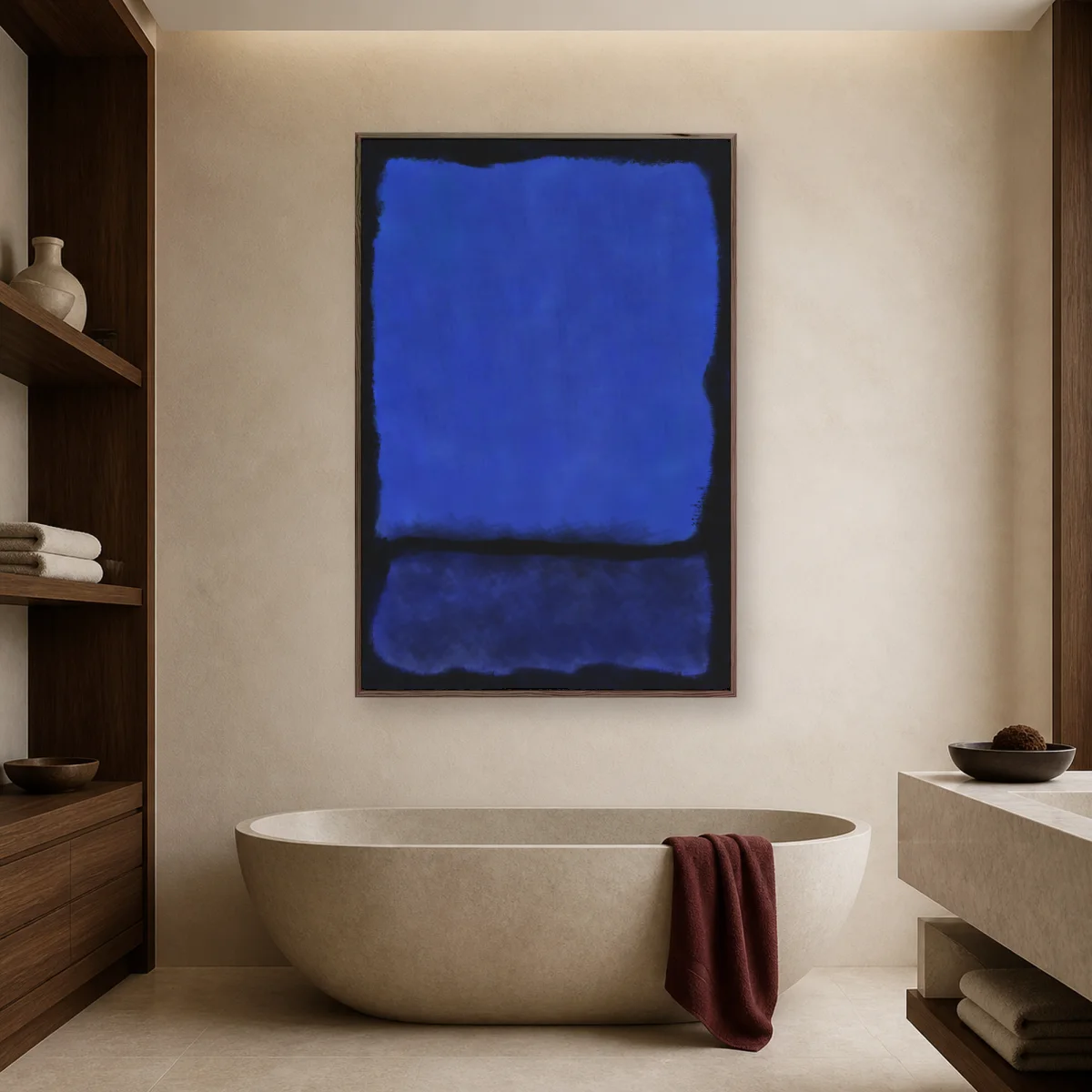 Untitled Blue and Black Abstract Color Field Art Print — espresso room mockup