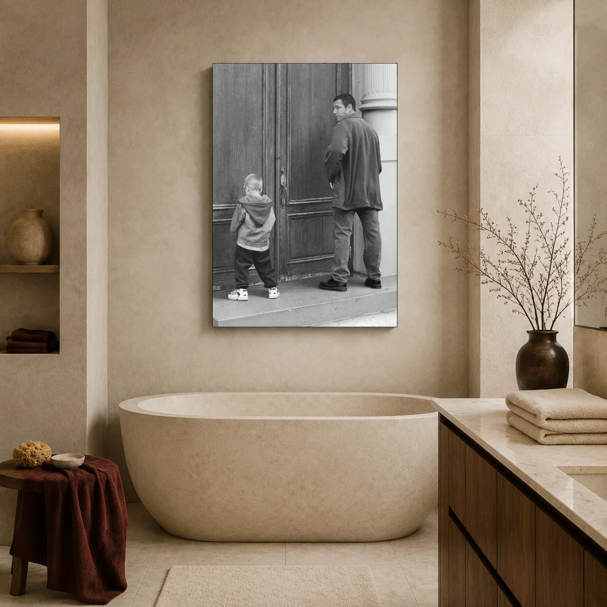 Adam Sandler Funny Bathroom Black and White Wall Art — canvas 2 room mockup