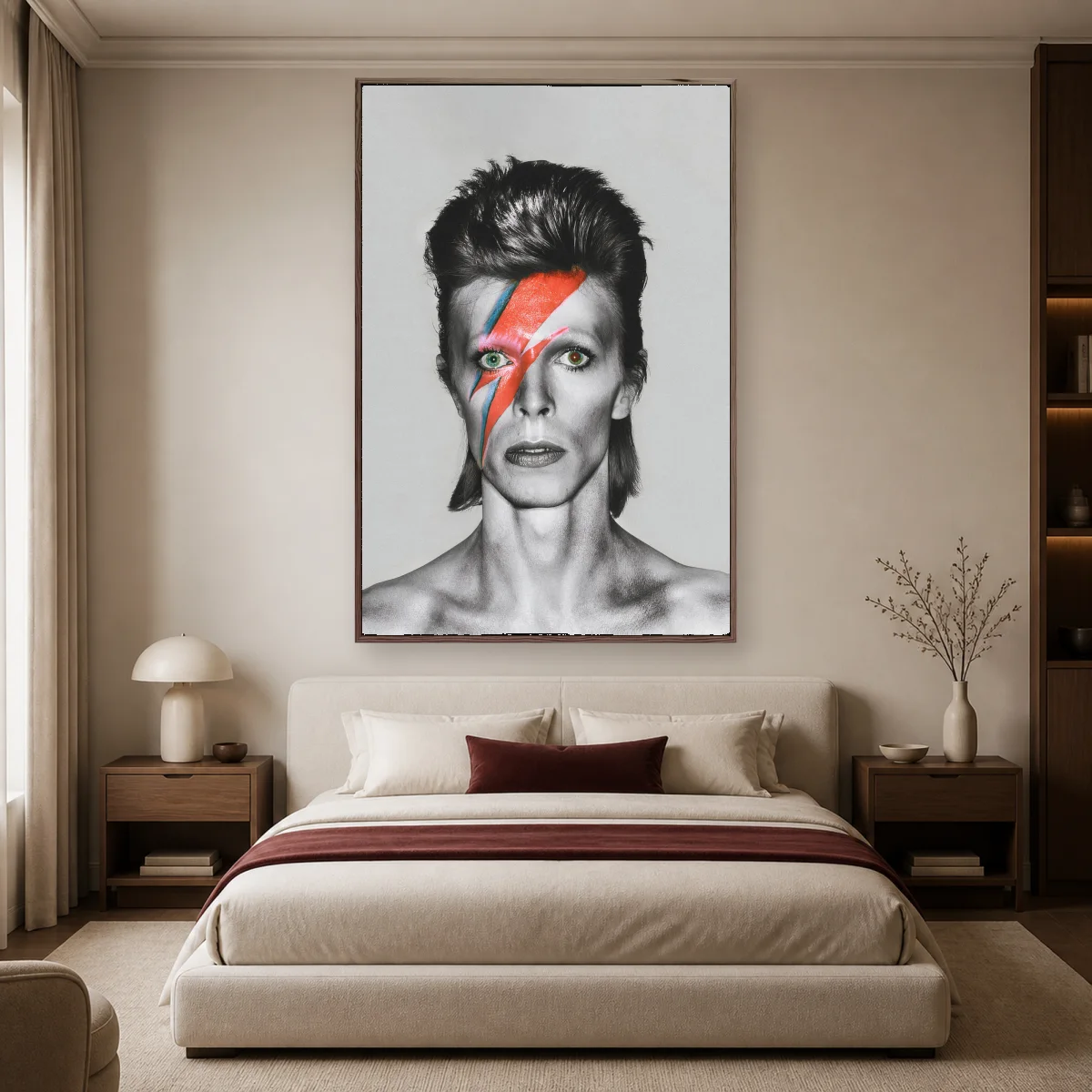 David Bowie Red and Blue Lightning Bolt Portrait Print — espresso room mockup