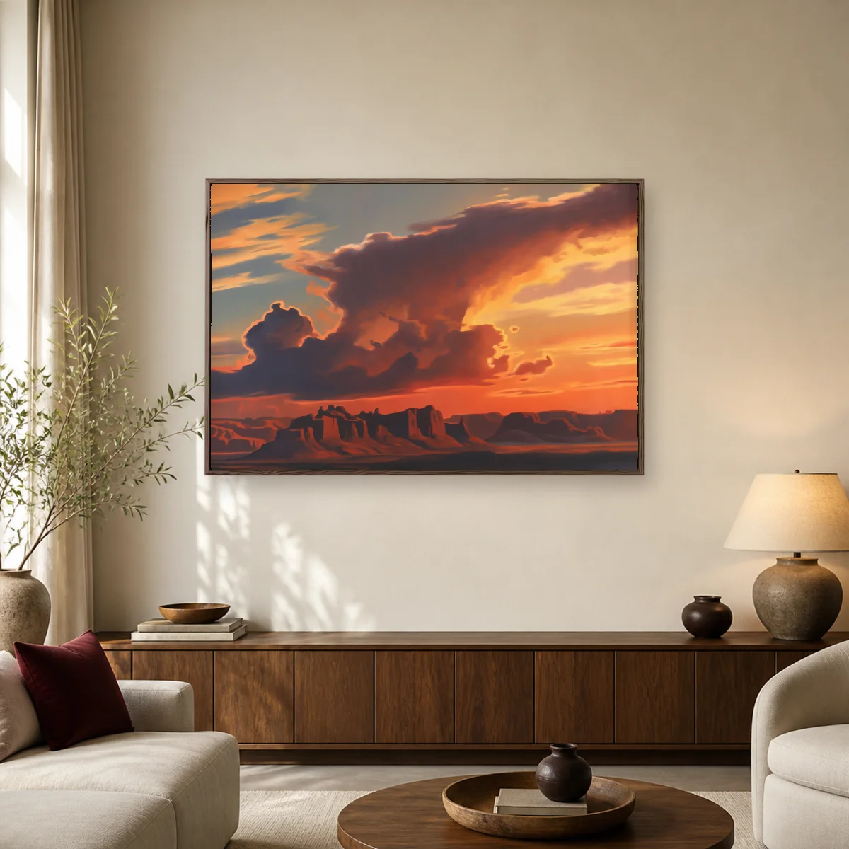 Sunset Over Desert Mesas Canvas Wall Art — espresso room mockup