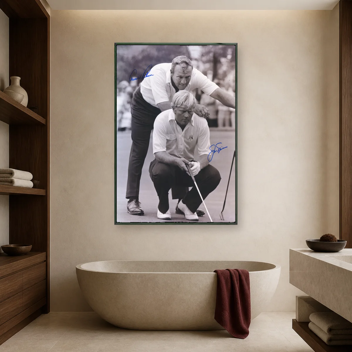 Arnold Palmer and Jack Nicklaus Putting Green Art Print — black room mockup