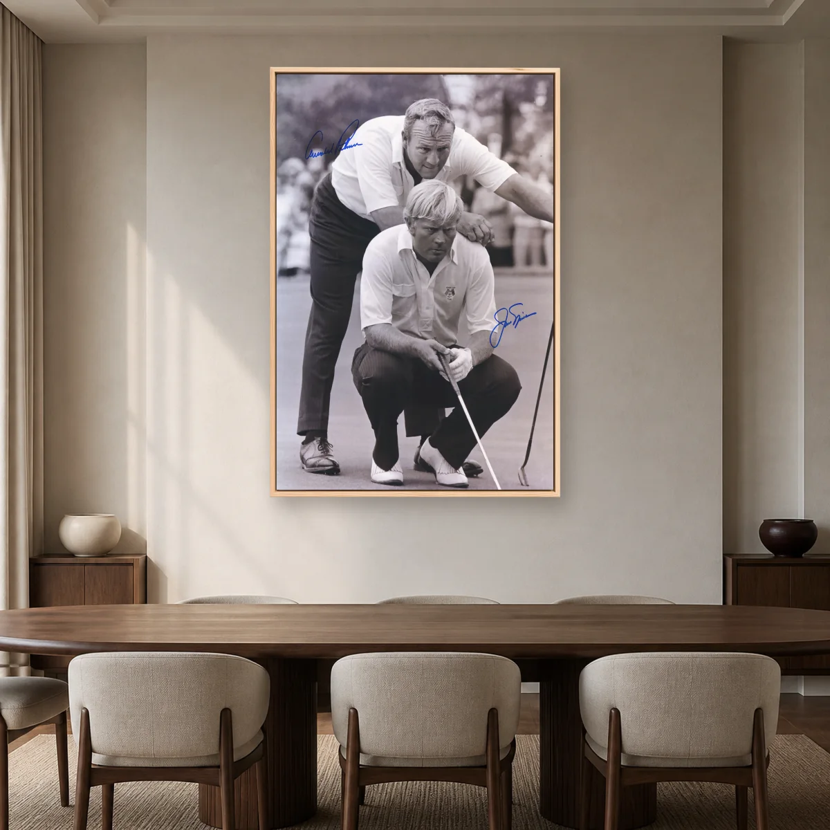Arnold Palmer and Jack Nicklaus Putting Green Art Print — natural room mockup