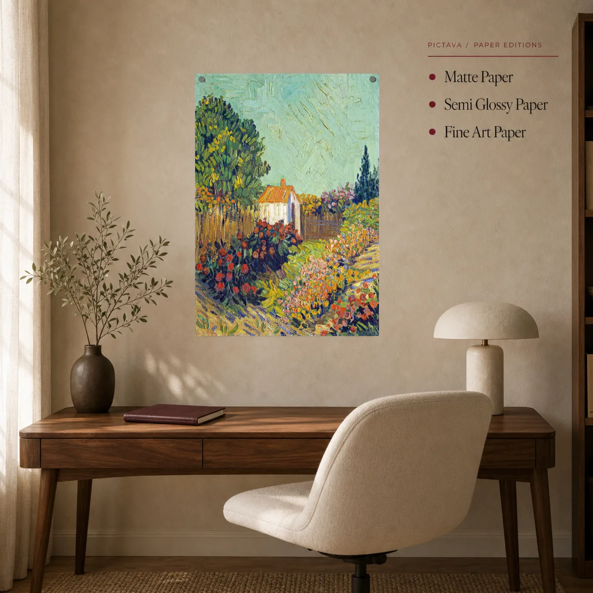 The Cottage Among Flowers Post-Impressionist Landscape Canvas Art — poster room mockup