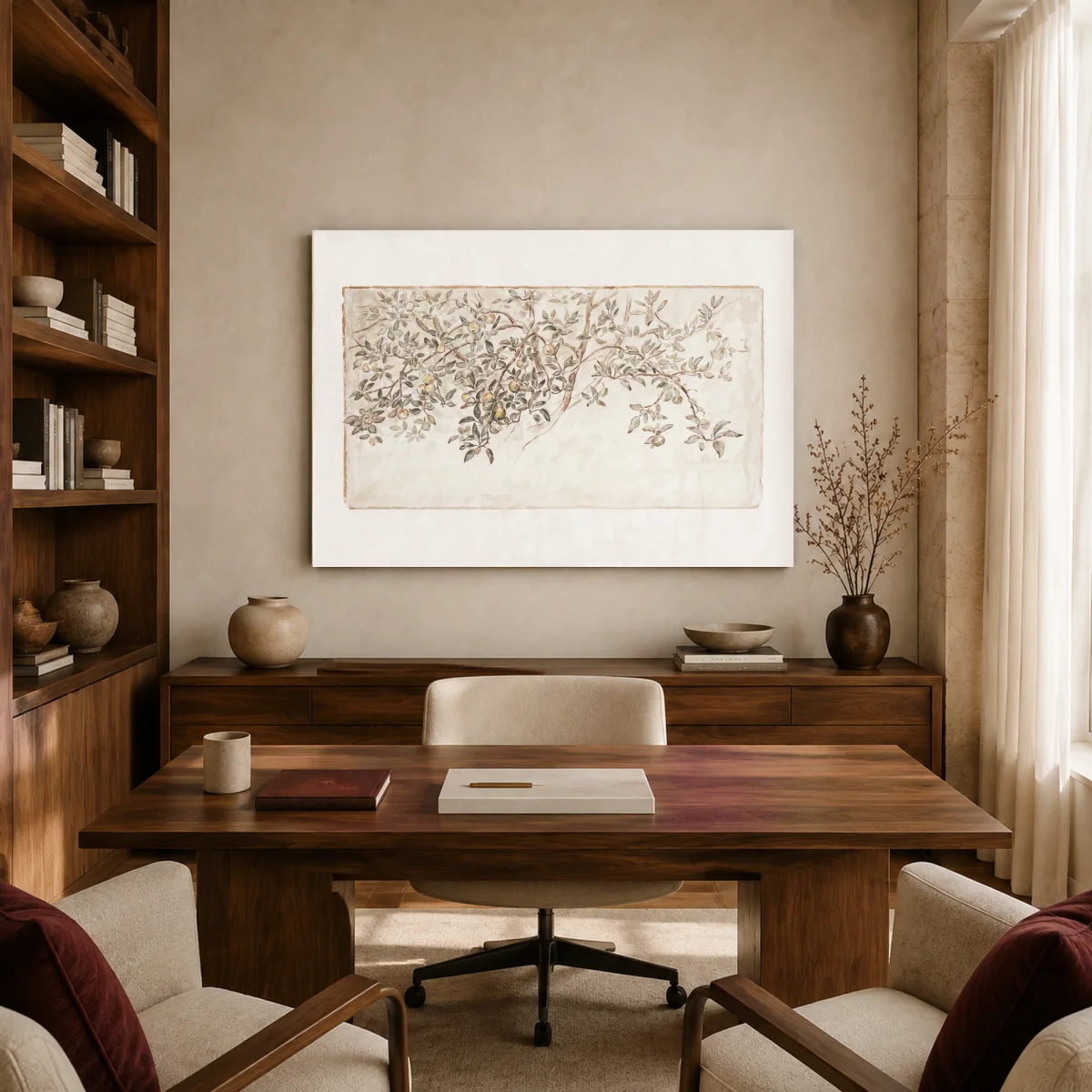 Vintage Fresco Apple Branch Wall Art — canvas 1 room mockup
