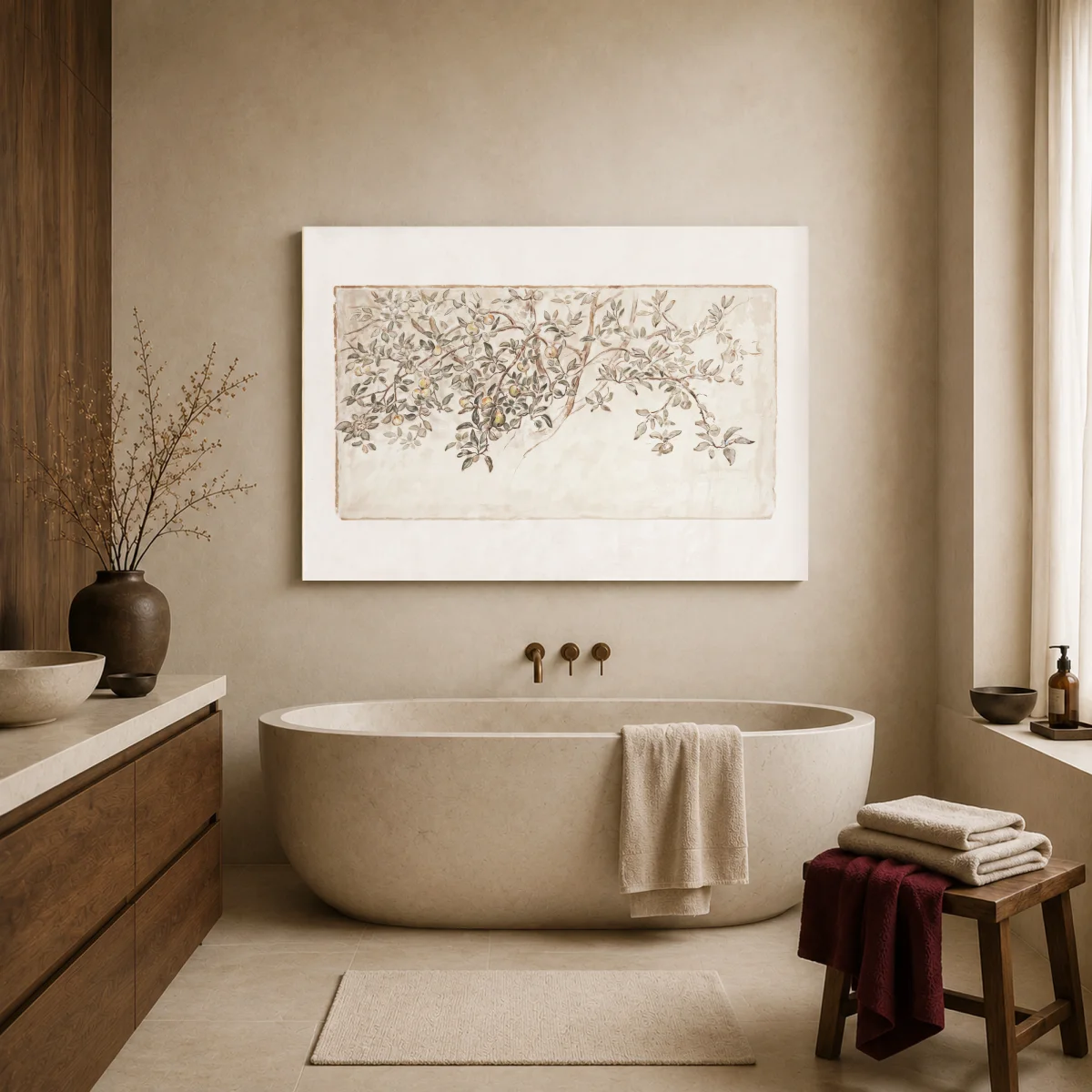 Vintage Fresco Apple Branch Wall Art — canvas 2 room mockup
