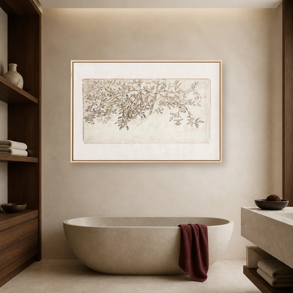 Vintage Fresco Apple Branch Wall Art — natural room mockup