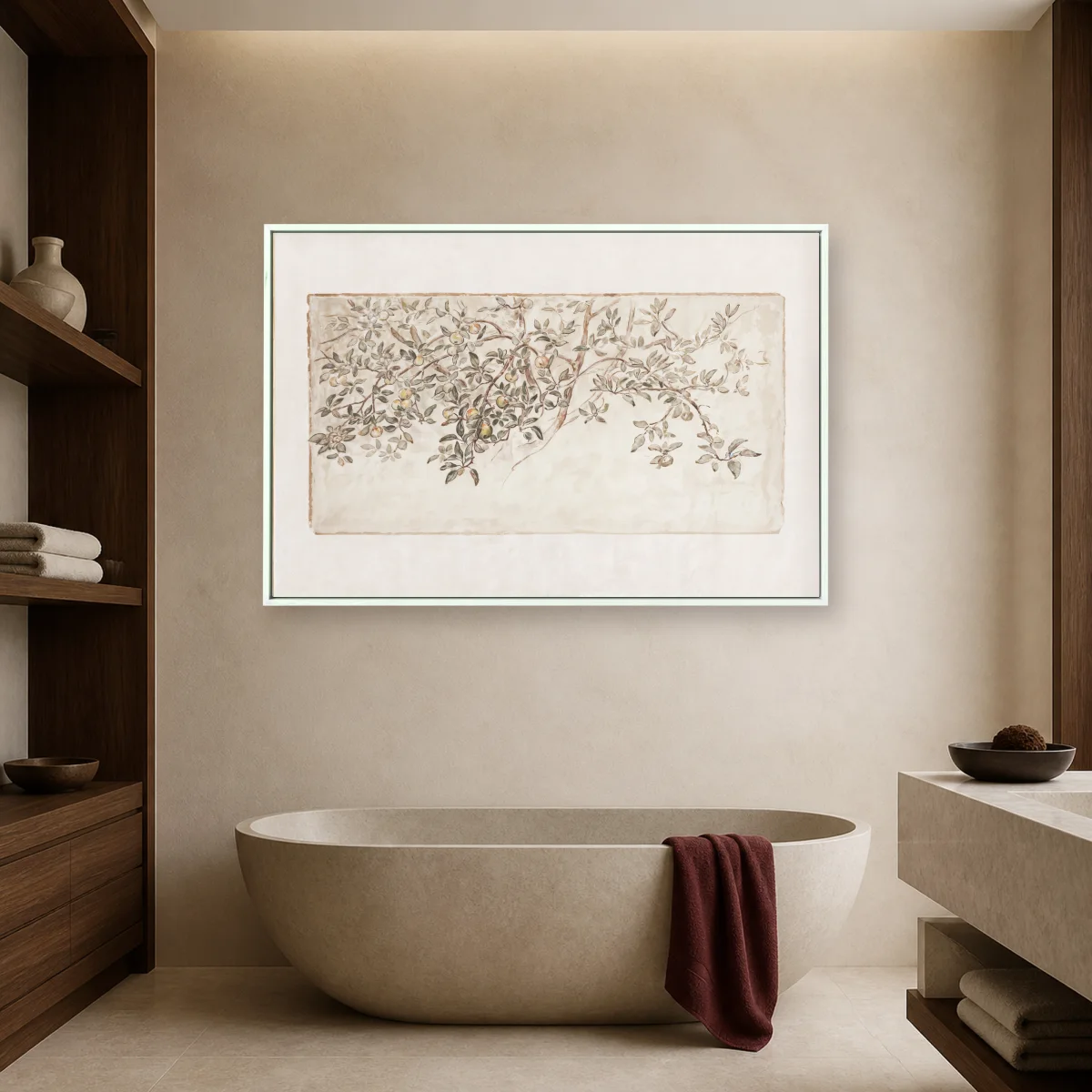 Vintage Fresco Apple Branch Wall Art — white room mockup