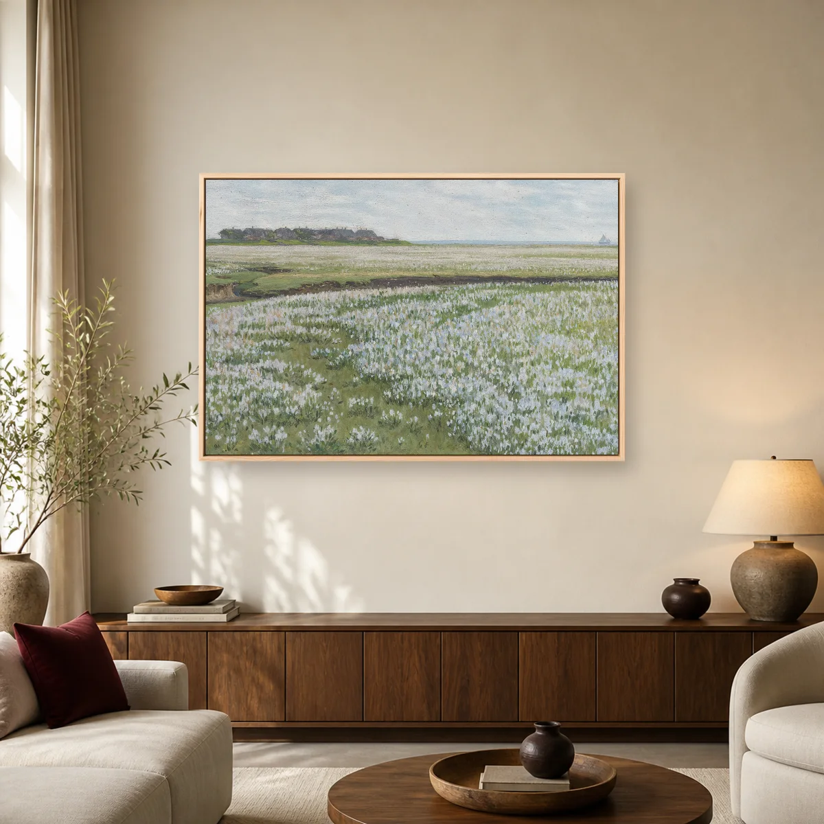 Marsh Landscape with Cotton Grass Fine Art Print — natural room mockup