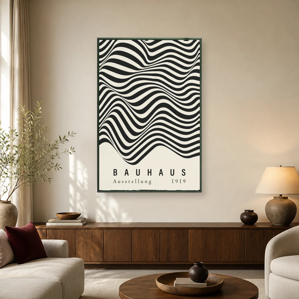 Bauhaus Ausstellung 1919 Optical Wave Art Print — black room mockup