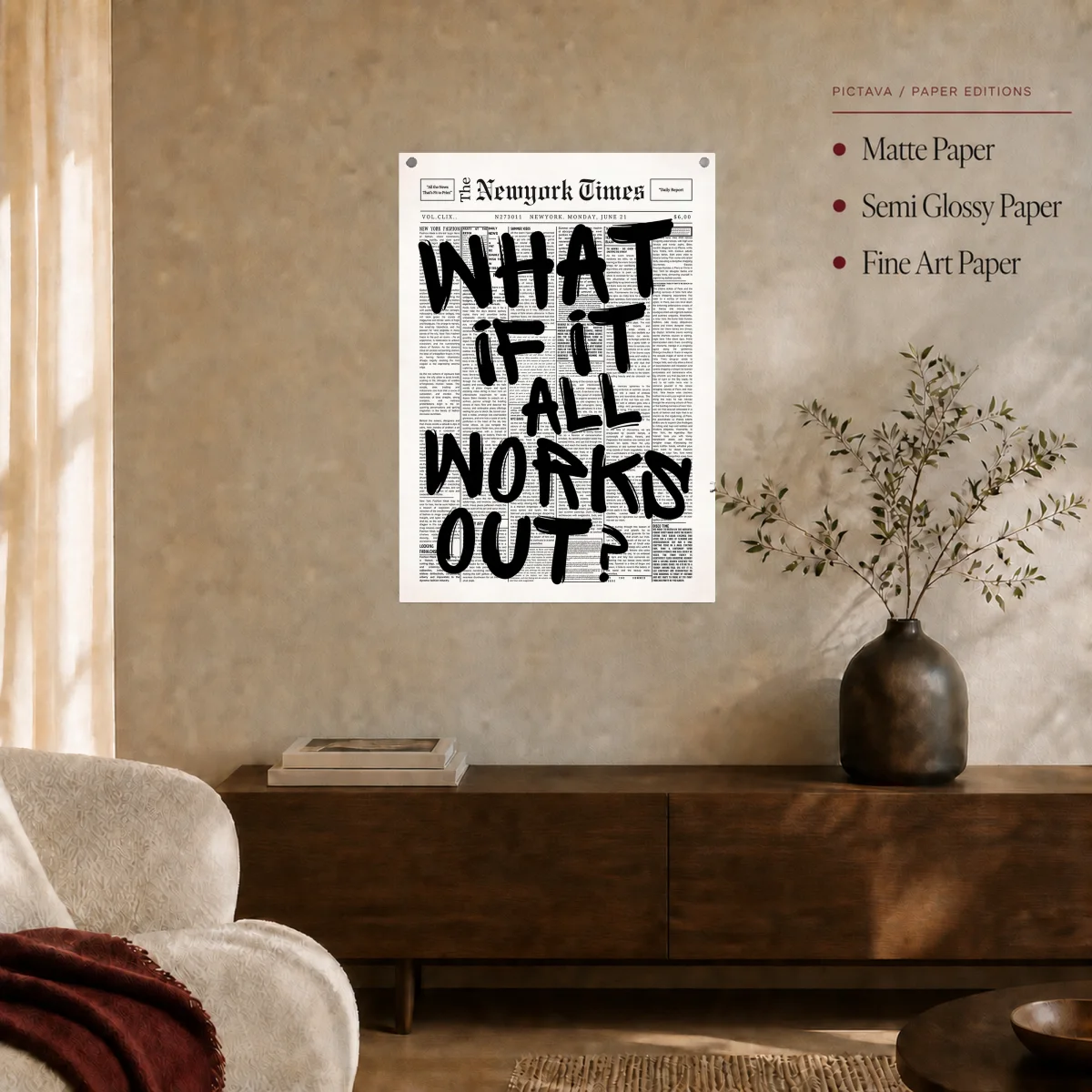 What If It All Works Out Newspaper Print — poster room mockup