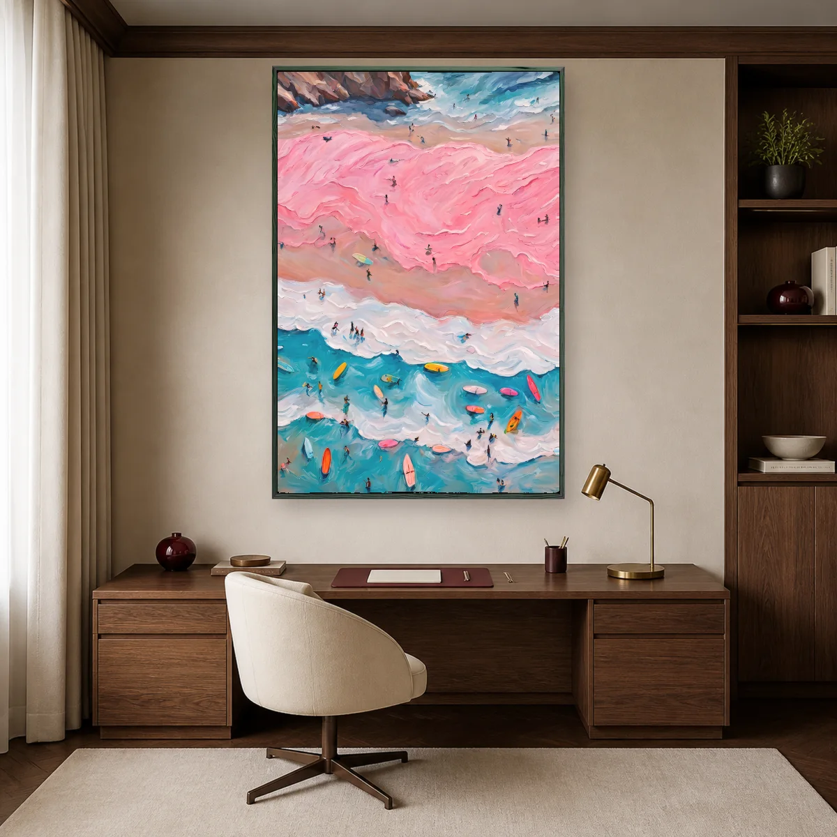 Aerial Beach Surf Canvas Print — black room mockup