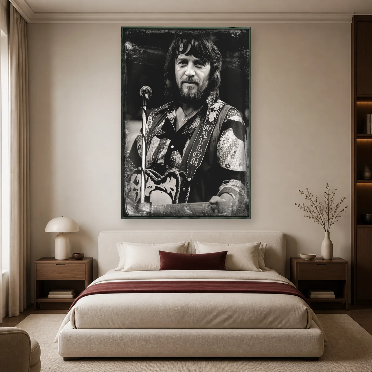 Waylon Jennings Vintage Music Legend Black and White Portrait — black room mockup