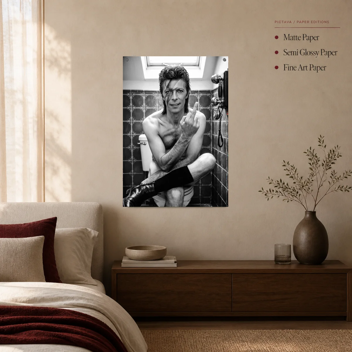 David Bowie Restroom Middle Finger Parody Canvas Art — poster room mockup