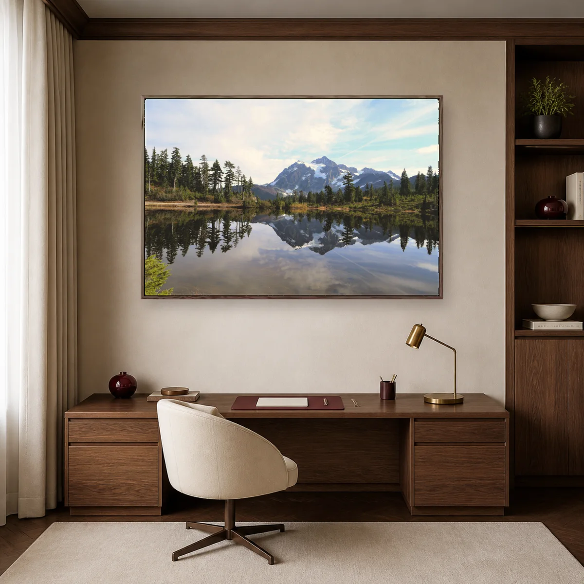 Alpine Mirror Reflection Mountain Landscape Canvas Print — espresso room mockup