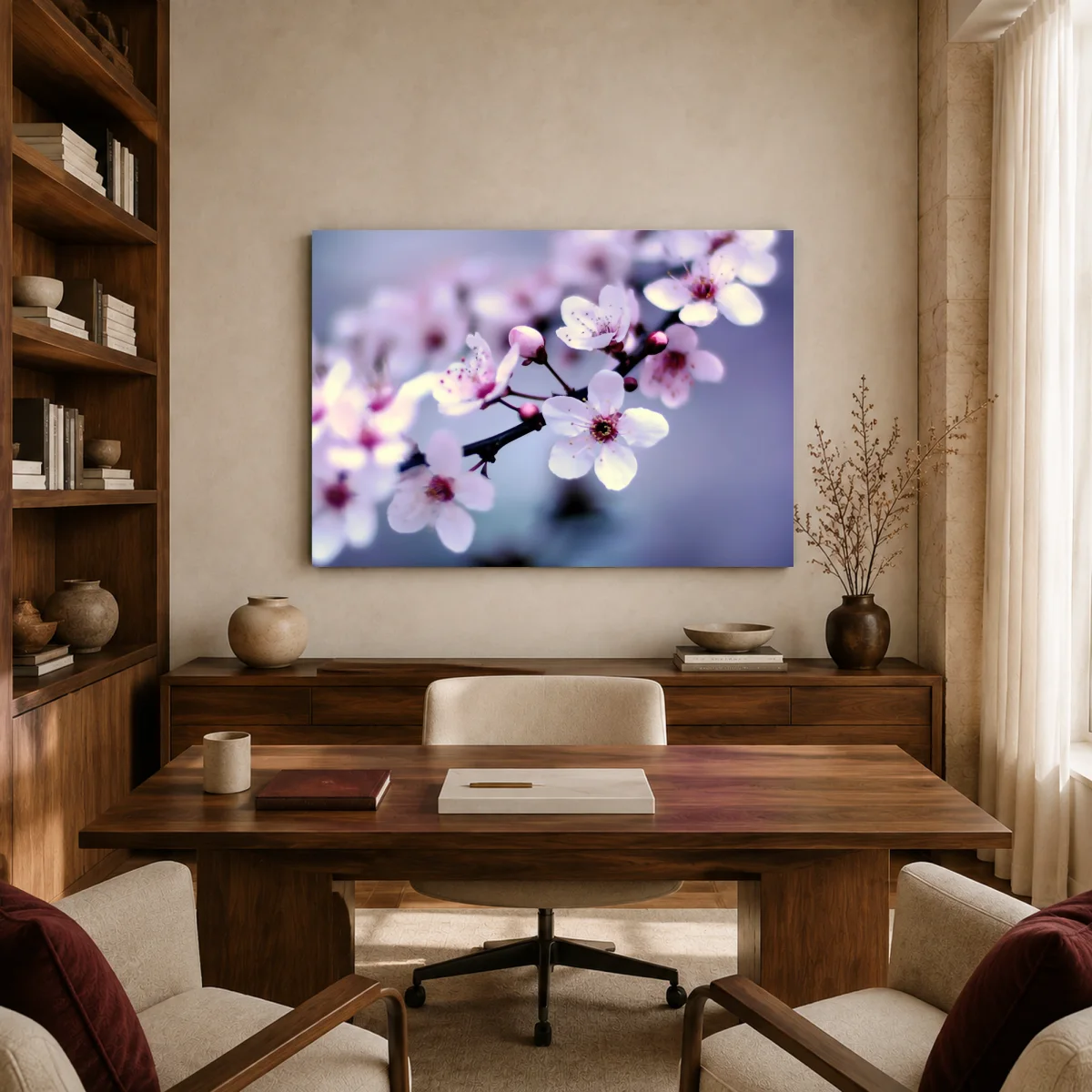 Ethereal Cherry Blossom Branch Fine Art Print — canvas 1 room mockup