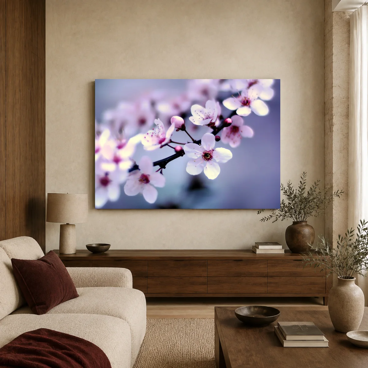 Ethereal Cherry Blossom Branch Fine Art Print — canvas 2 room mockup