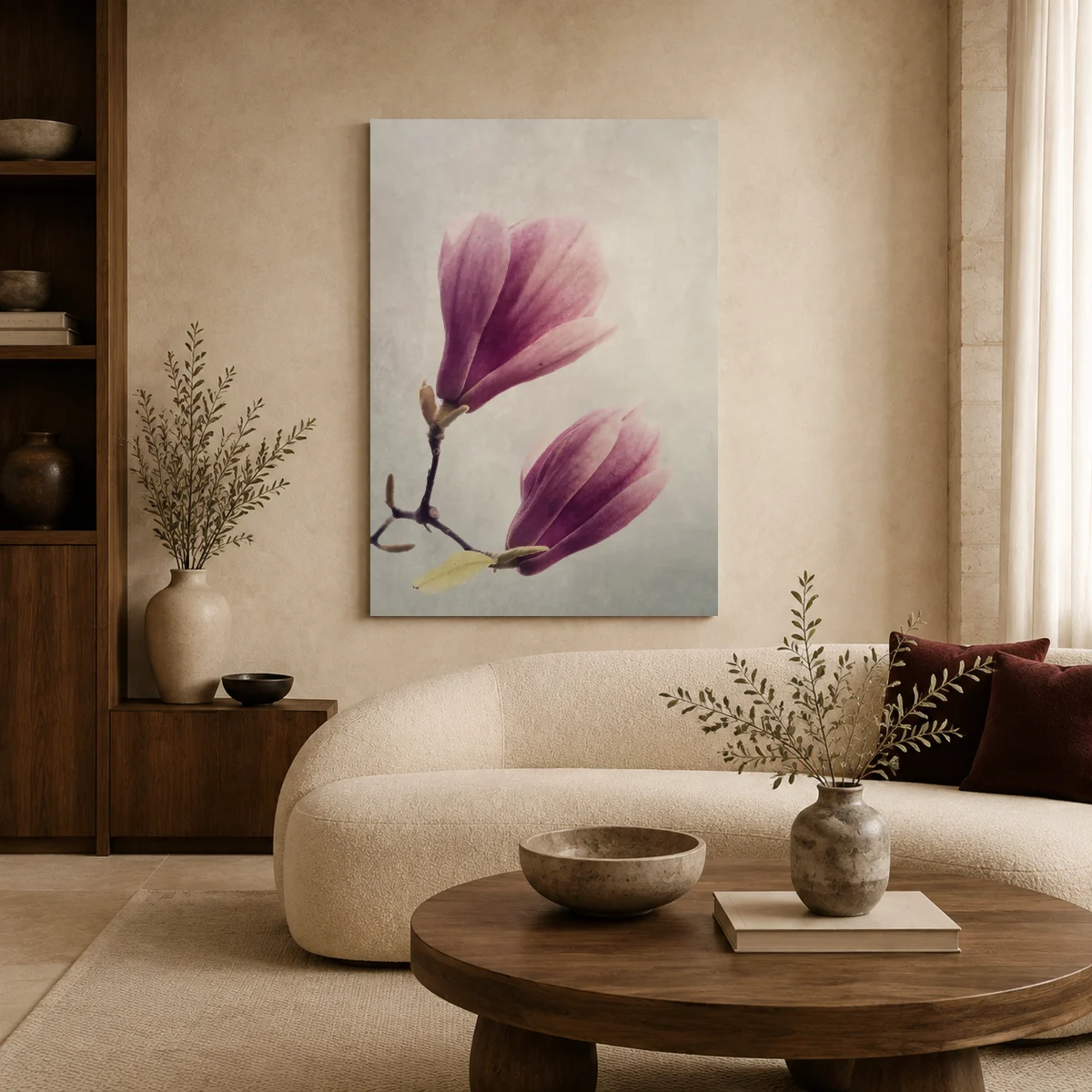 Magnolia Serenade Botanical Fine Art Print in a styled interior